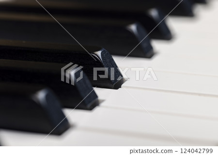 black and white piano keys in close up black and white piano keys in close up 124042799