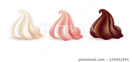 Realistic cream swirl set in different flavors Realistic cream swirl set in different flavors 124042945