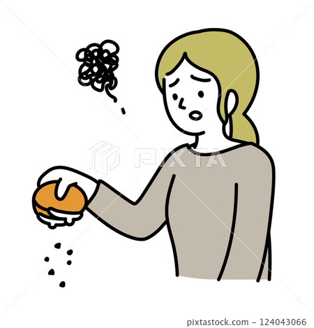 Vector illustration of a woman with an annoyed expression because her wallet is empty 124043066