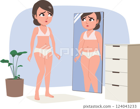 Woman Looking Through Mirror Concept Vector Illustration 124043233