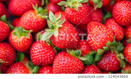 Freshly picked strawberries arranged in a colorful display 124043668