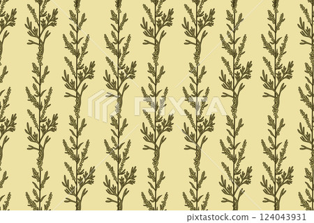 Botanical plant seamless pattern with wildflowers vector illustration. Repeating floral pattern in beige pastel color background. Graphic design for Fashion Cover Textile Birthday Greeting Card Print 124043931