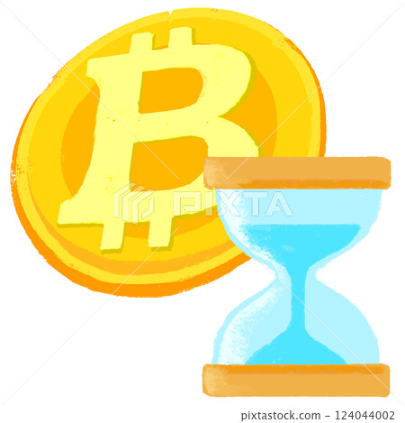 沙漏和硬幣,蠟筆觸感,簡單的插圖 沙漏和硬幣,蠟筆觸感,簡單的插圖 124044002