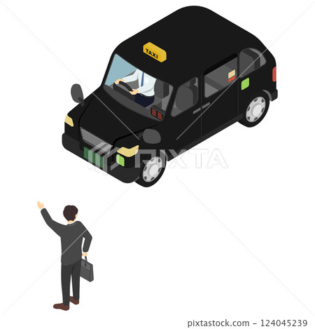 Isometric illustration: A man hailing a taxi Isometric illustration: A man hailing a taxi 124045239