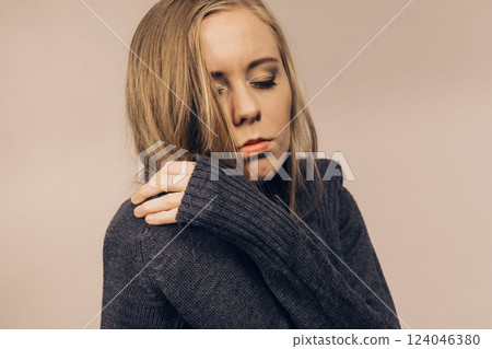 Sad unhappy young female Sad unhappy young female 124046380