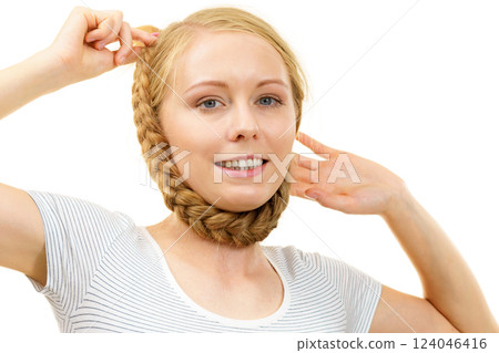Blonde girl with braid hair 124046416