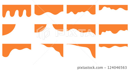 Creative orange drip and wave-style header designs in various shapes, perfect for banners, websites, and promotional layouts. Creative orange drip and wave-style header designs in various shapes, perfect for banners, websites, and promotional layouts. 124046563