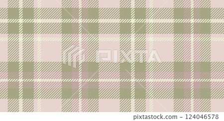 Seamless tartan pattern in muted tones of beige, light pink, and olive green, ideal for textiles and backgrounds 124046578