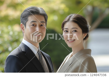 AI-generated image of a senior couple hugging each other AI-generated image of a senior couple hugging each other 124047336
