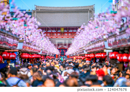 日本東京城市景觀：入境旅遊「爆發」。淺草寺擠滿了比新冠疫情爆發前更多的外國遊客（17日） 124047676