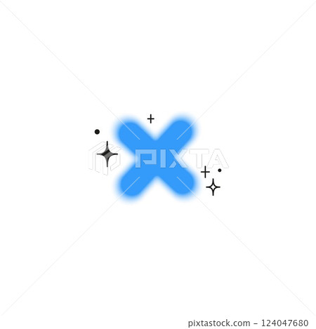 Y2k design. Gradient aura vector, blurred blue cross with abstract linear elements. Y2k design. Gradient aura vector, blurred blue cross with abstract linear elements. 124047680