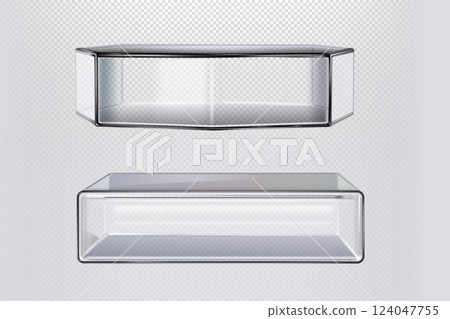 3D transparent glossy glass volume rectangle and hexagon side view vector set, crystal cube, acrylic geometric blocks 3D transparent glossy glass volume rectangle and hexagon side view vector set, crystal cube, acrylic geometric blocks 124047755