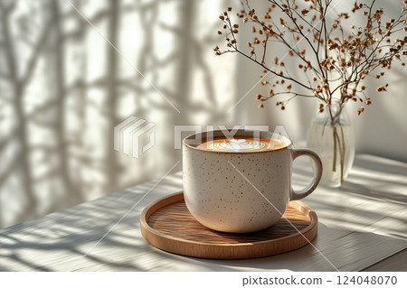 Coffee on a table by the window Coffee on a table by the window 124048070