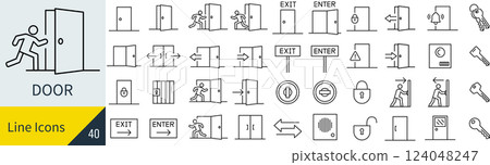 Monochrome door line icon set Monochrome door line icon set 124048247