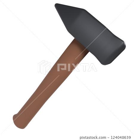 Wooden-handled hammer with textured head on white background Wooden-handled hammer with textured head on white background 124048639