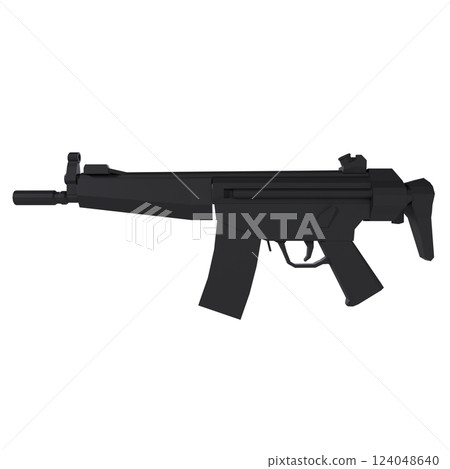 Black assault rifle with sleek design isolated on white background 124048640