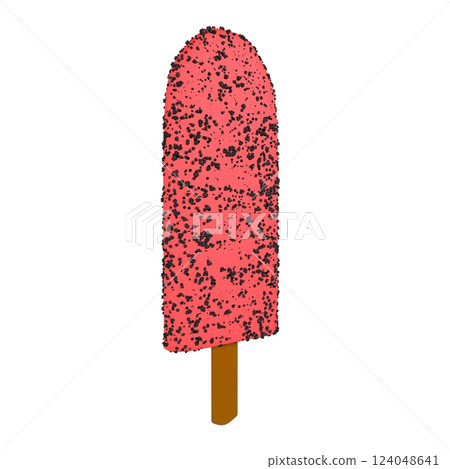 Chocolate-sprinkled strawberry popsicle on white background Chocolate-sprinkled strawberry popsicle on white background 124048641