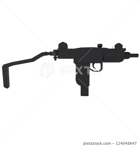 Black submachine gun isolated on white background Black submachine gun isolated on white background 124048647