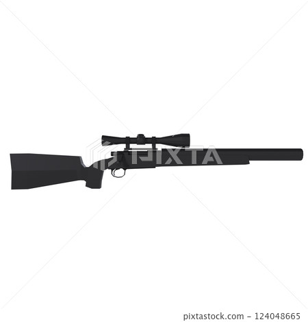 Detailed black hunting rifle with scope isolated on white background Detailed black hunting rifle with scope isolated on white background 124048665