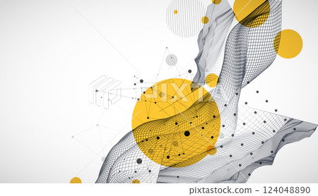 The abstract wave is made in a frame style. Template for science and technology presentation. Vector art. 124048890