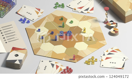 Colored board game field with chips, dice and cards mockup 124049172