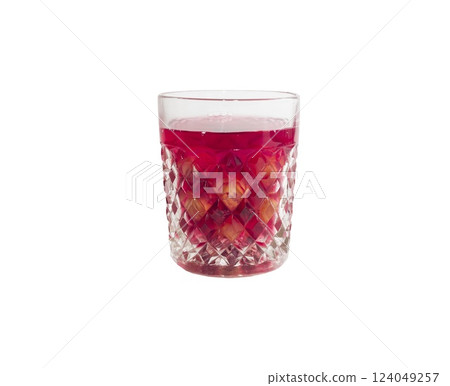 Sweet refreshing berry compote from ripe cherries in a glass isolated on white background. Sweet refreshing berry compote from ripe cherries in a glass isolated on white background. 124049257
