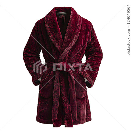 Luxurious burgundy robe, plush and cozy.  Perfect for relaxation or gifting.  Soft texture, belted waist, and classic design convey comfort and sophistication. 124049564