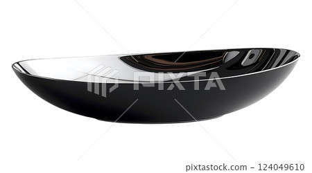 Sleek, modern oval bowl with a polished, reflective interior and a matte black exterior.  Perfect for showcasing fruit, candy, or as a stylish element. 124049610
