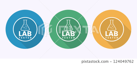 Lab tested icon. Laboratory testing product quality certificate symbol in shadow button design Lab tested icon. Laboratory testing product quality certificate symbol in shadow button design 124049762