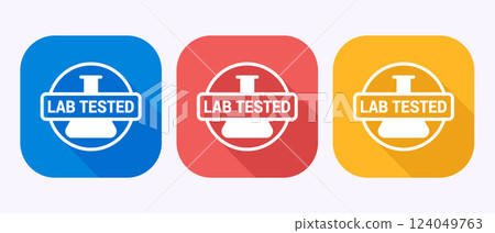 Lab tested icon. Laboratory testing product quality certificate symbol in shadow button design Lab tested icon. Laboratory testing product quality certificate symbol in shadow button design 124049763