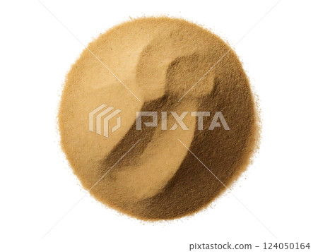 Close-up studio shot of a pile of sand, showing texture and subtle color variations.  Perfect for backgrounds, textures, or illustrating concepts related to nature, construction, or travel. 124050164