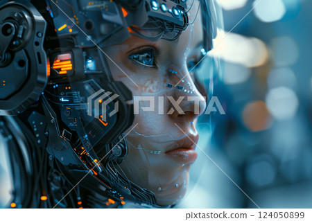 Futuristic sovereign AI visualization. Glimpse into the governance of tomorrow's artificial intelligence. Future of AI governance. Conceptual visualization of sovereign AI in futuristic setting. Futuristic sovereign AI visualization. Glimpse into the governance of tomorrow's artificial intelligence. Future of AI governance. Conceptual visualization of sovereign AI in futuristic setting. 124050899