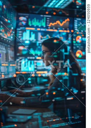 A data science team working with predictive analytics, using data mining techniques to uncover insights, focusing on the application of data-driven decision-making in business intelligence 124050939