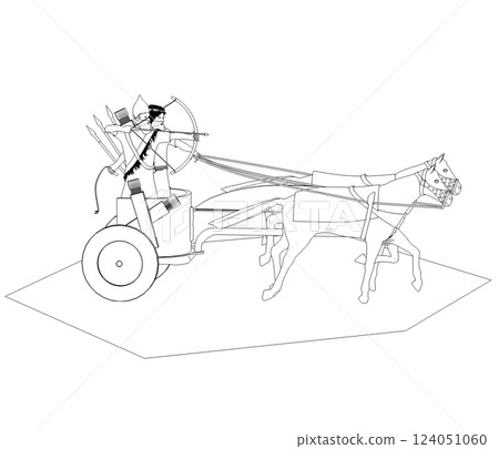 persian chariot, contour visualization, 3D illustration, sketch, outline 124051060