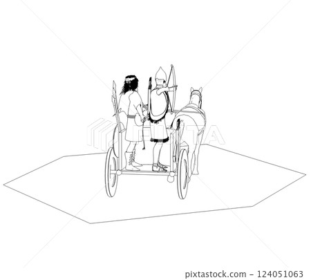 persian chariot, contour visualization, 3D illustration, sketch, outline persian chariot, contour visualization, 3D illustration, sketch, outline 124051063