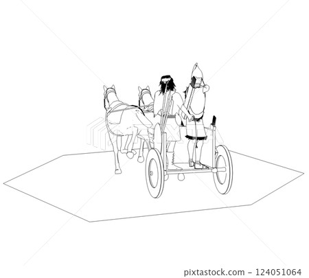 persian chariot, contour visualization, 3D illustration, sketch, outline persian chariot, contour visualization, 3D illustration, sketch, outline 124051064