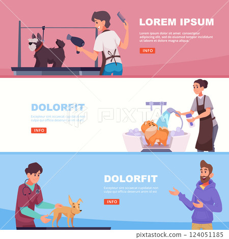 Dog grooming. banners with barber shop services for pets. vector templates Dog grooming. banners with barber shop services for pets. vector templates 124051185