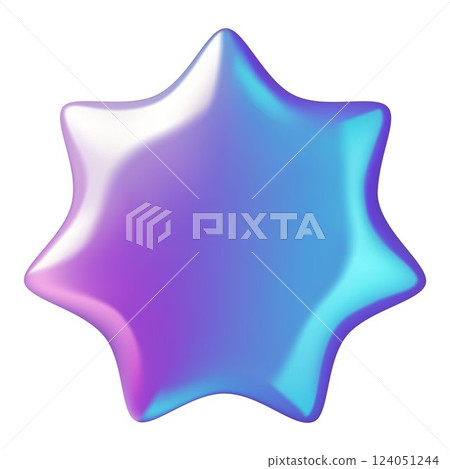Holographic star burst shape 3d purple and blue gradient button  124051244