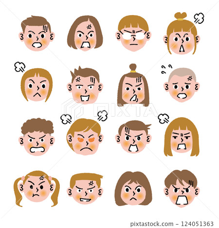 These are the angry faces of 16 children. 124051363