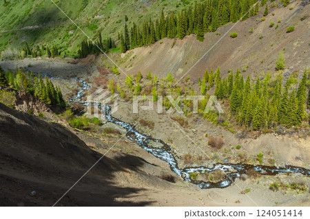 mountain river in almaty in the kaindy area. drinking river in the mountains in kazakhstan 124051414