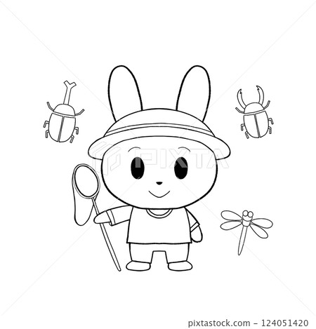 Rabbit collecting insects (black and white) 124051420