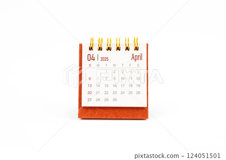 Red mini calendar for April 2025 year on white background. Red mini calendar for April 2025 year on white background. 124051501