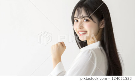 A woman doing a guts pose A woman doing a guts pose 124051523