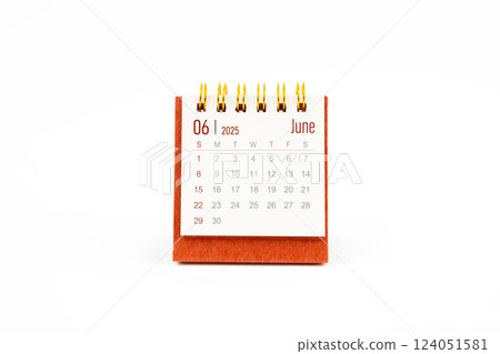 Red mini calendar for June 2025 year on white background. Red mini calendar for June 2025 year on white background. 124051581