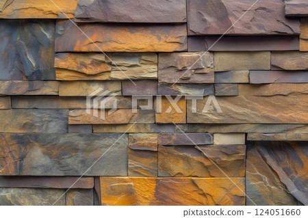 Brown slate rock texture background with rough, cracked layers of stone. 124051660