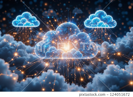 Digital clouds with data points and network connections. 124051672