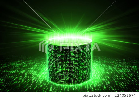 Digital data storage concept with glowing green server. Digital data storage concept with glowing green server. 124051674