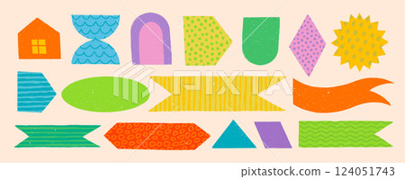 Vector abstract geometric shapes, memo bookmarks and flag banners for noteboo 124051743