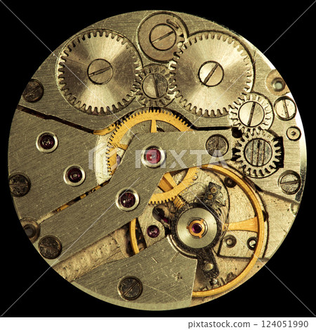 old clockwork, metal gears close up 124051990