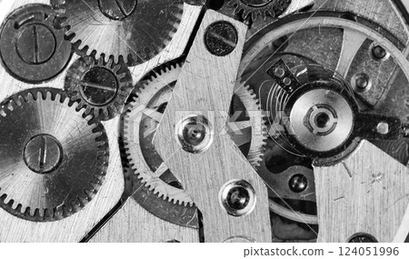 old clockwork, metal gears close up 124051996